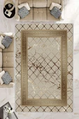Makinede Yıkanabilir Leke Tutmaz  Vizon-Gold Pvc Deri Kaymaz Taban Versace Salon Saçaksız Halı B1280  VİZON-GOLD 160 x 230 - 1