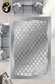 Makinede Yıkanabilir Leke Tutmaz  Gri Pvc Deri Kaymaz Taban Modern Salon Saçaksız Halı B1285  GRİ 200 x 300 - 1