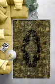 Makinede Yıkanabilir Leke Tutmaz  Gold Pvc Deri Kaymaz Taban Vintage Göbekli Salon Saçaksız Halı E4173  GOLD 80 x 200 - 6