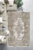 Makinede Yıkanabilir Leke Tutmaz  Vizon Pvc Deri Kaymaz Taban Vintage Göbekli Salon Saçaksız Halı E4171  VİZON 80 x 300 - 6