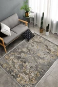 Makinede Yıkanabilir Leke Tutmaz  Gri-Kahverengi Pvc Deri Kaymaz Taban Göbekli Salon Saçaksız Halı E4149  GRİ-KAHVERENGİ 80 x 300 - 4
