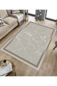 Makinede Yıkanabilir Leke Tutmaz  Bej-Vizon Pvc Deri Kaymaz Taban Modern Salon Saçaksız Halı B1287  BEJ-VİZON 80 x 150 - 5