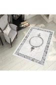 Makinede Yıkanabilir Leke Tutmaz  Krem-Gri Pvc Deri Kaymaz Taban Göbekli Salon Saçaksız Halı 352-01  ÇOKLU 180 x 280 - 4
