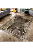 Makinede Yıkanabilir Leke Tutmaz  Kahve Pvc Deri Kaymaz Taban Tasarım Salon Saçaksız Halı 170-01  ÇOKLU 100 x 100 - 3