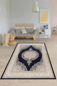 Makinede Yıkanabilir Leke Tutmaz  Vizon-Lacivert Pvc Deri Kaymaz Taban Göbekli Salon Saçaksız Halı 328-00  ÇOKLU 150 x 250 - 1