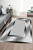 Makinede Yıkanabilir Leke Tutmaz  Siyah-Gri Pvc Deri Kaymaz Taban Çerçeve Salon Saçaksız Halı B1327-2  SİYAH-GRİ 160 x 230 - 1