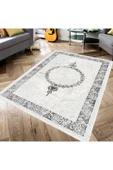Makinede Yıkanabilir Leke Tutmaz  Krem-Gri Pvc Deri Kaymaz Taban Göbekli Salon Saçaksız Halı 352-01  ÇOKLU 180 x 280 - 3