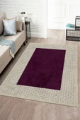 Makinede Yıkanabilir Leke Tutmaz  Bej-Mürdüm Pvc Deri Kaymaz Taban Modern Salon Saçaksız Halı B1326-2  BEJ-BORDO 80 x 200 - 7