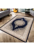Makinede Yıkanabilir Leke Tutmaz  Vizon-Lacivert Pvc Deri Kaymaz Taban Göbekli Salon Saçaksız Halı 328-00  ÇOKLU 80 x 200 - 3