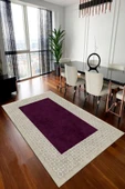 Makinede Yıkanabilir Leke Tutmaz  Bej-Mürdüm Pvc Deri Kaymaz Taban Modern Salon Saçaksız Halı B1326-2  BEJ-BORDO 80 x 200 - 3