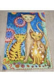 Makinede Yıkanabilir Leke Tutmaz  Multi Pvc Deri Kaymaz Taban Kedi Desen Çocuk Saçaksız Halı O-1778  karışık 120 x 140 - 3