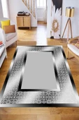 Makinede Yıkanabilir Leke Tutmaz  Siyah-Gri Pvc Deri Kaymaz Taban Çerçeve Salon Saçaksız Halı B1327-2  120 x 180 SİYAH-GRİ - 4