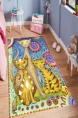 Makinede Yıkanabilir Leke Tutmaz  Multi Pvc Deri Kaymaz Taban Kedi Desen Çocuk Saçaksız Halı O-1778  karışık 120 x 140 - 1