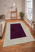 Makinede Yıkanabilir Leke Tutmaz  Bej-Mürdüm Pvc Deri Kaymaz Taban Modern Salon Saçaksız Halı B1326-2  BEJ-BORDO 80 x 200 - 4