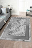 Makinede Yıkanabilir Leke Tutmaz  GRİ Modern Çerçeve Desen Halı B1300  GRİ 80 x 200 thumbnail 1