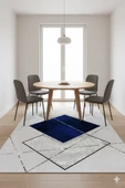 Makinede Yıkanabilir Leke Tutmaz  Lacivert-Gri Pvc Deri Kaymaz Taban Tasarım Salon Saçaksız Halı A256  LACİVERT-GRİ 80 x 150 - 3