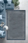 Makinede Yıkanabilir Leke Tutmaz  Mavi Deko Deri Kaymaz Taban Versace Çizgi Salon Saçaksız Halı B1201  MAVİ 120 x 180 thumbnail 6