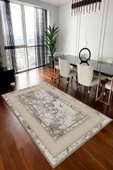 Makinede Yıkanabilir Leke Tutmaz  GRİ Modern Çerçeve Desen Halı B1300  KREM-GRİ 180 x 280 - 2