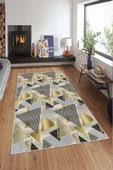 Makinede Yıkanabilir Leke Tutmaz  Gold Pvc Deri Kaymaz Taban Avangart Salon Saçaksız Halı A202  GOLD 100 x 300 - 3