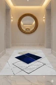 Makinede Yıkanabilir Leke Tutmaz  Lacivert-Gri Pvc Deri Kaymaz Taban Tasarım Salon Saçaksız Halı A256  LACİVERT-GRİ 200 x 300 - 5