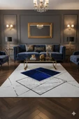 Makinede Yıkanabilir Leke Tutmaz  Lacivert-Gri Pvc Deri Kaymaz Taban Tasarım Salon Saçaksız Halı A256  LACİVERT-GRİ 200 x 300 - 4