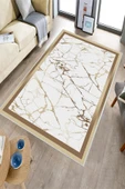 Makinede Yıkanabilir Leke Tutmaz  Gold-Beyaz Dot Keçe Kaymaz Taban Çerçeve Salon Saçaksız Halı B1286-1  GOLD-BEYAZ 80 x 150 - 3