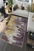 Makinede Yıkanabilir Leke Tutmaz  Mürdüm Deko Deri Kaymaz Taban Modern Salon Saçaksız Halı A163  MÜRDÜM 80 x 200 thumbnail 5