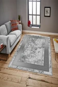 Makinede Yıkanabilir Leke Tutmaz  GRİ Modern Çerçeve Desen Halı B1300  GRİ 80 x 200 thumbnail 2