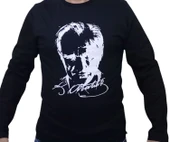uzun kollu Siyah Atatürk tişört sırtı İmzalı Baskılı unisex modl - 1