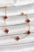 316L Çelik Gold Renk Kahverengi Yonca Model Kadın Bileklik - 1