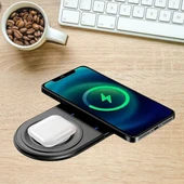 BUFFER® 2si 1arada Kablosuz Saat,Kulaklık ve Telefon Hızlı Şarj Etme Aparatı - 2