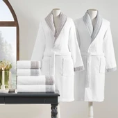 Özdilek Bornoz Seti Strap Bej-Gri Aile Seti - 1