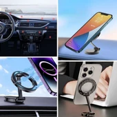 MERGEN STORE Tüm Telefonlarla Uyumlu Manyetik Araç Telefonu Tutacağı Katlanır 360 Derece Dönen Telefon Standı - 3