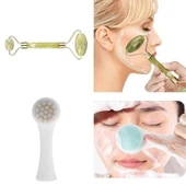 MERGEN STORE 2li Set Çift Taraflı Cilt Temizleme Fırçası ve Yeşim Taşı Çift Taraflı Cilt Masaj Aleti - 3