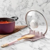 MERGEN STORE Tencere Kapak Tutuculu Kaşıklıklı Tencere Kapak Standı Pratik Kaşık Kepçe Altlık Düzenleyici - 3