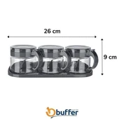 MERGEN STORE Siyah 3lü Standlı Kapaklı Kaşıklı Cam Hava Sızdırmaz Baharatlık Takımı KC-386 - 4