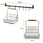 MERGEN STORE Retro Ferforje Askılı Siyah  Ahşap Kulplu Düzenleyici Mutfak Sepeti thumbnail 6