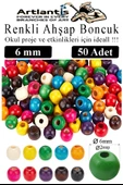 Renkli Ahşap Boncuk 6mm 50 li 1 Paket Renkli Ahşap Boyalı Yuvarlak Doğal Boncuklar Saç Takı Tasarım Ektinlik Kreş Okul - 1