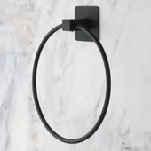 MERGEN STORE Kendiliğinden Yapışkanlı Siyah Paslanmaz Metal Yuvarlak Havluluk thumbnail 2