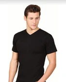 BERRAK 1006 ERKEK KISA KOL V YAKA ATLET 12 ADET  XL SİYAH thumbnail 2