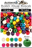 Renkli Ahşap Boncuk 14mm 50 li 1 Paket Renkli Ahşap Boyalı Yuvarlak Doğal Boncuklar Saç Takı Tasarım Ektinlik Kreş Okul - 1