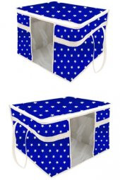 Pencereli Yastık Ve Yorgan Hurcu Beyaz Çizgili Lacivert  Yıldızlı - 45 Cm X 40 Cm X 30 Cm thumbnail 2