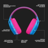 Logitech 981-001062 G435 Blue-Raspberry Mikrofonlu LightSpeed Kablosuz Gaming (Oyuncu) Kulaklık - 8
