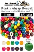 Renkli Ahşap Boncuk 8mm 150 li 1 Paket Renkli Ahşap Boyalı Yuvarlak Doğal Boncuklar Saç Takı Tasarım Ektinlik Kreş Okul - 1