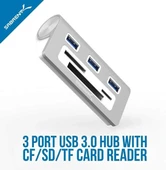 SABRENT 3 Bağlantı Noktalı Alüminyum USB 3.0 Hub ve Çoklu Kart Okuyucu (HB-MACR) - 2