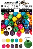 Renkli Ahşap Boncuk 20mm 20 li 1 Paket Renkli Ahşap Boyalı Yuvarlak Doğal Boncuklar Saç Takı Tasarım Ektinlik Kreş Okul - 1