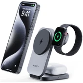AUKEY LC-MC312-GY MAGFUSION Z QI2 15W KATLANABİLİR 3 Ü 1 ARADA MIKNATISLI KABLOSUZ ŞARJ CİHAZI - 1