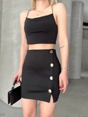 Likralı gabardin dört düğmeli etek - 3