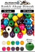Renkli Ahşap Boncuk 24mm 20 li 1 Paket Renkli Ahşap Boyalı Yuvarlak Doğal Boncuklar Saç Takı Tasarım Ektinlik Kreş Okul - 1