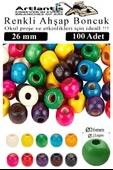 Renkli Ahşap Boncuk 26mm 100 lü 1 Paket Renkli Ahşap Boyalı Yuvarlak Doğal Boncuklar Saç Takı Tasarım Ektinlik Kreş Okul - 1